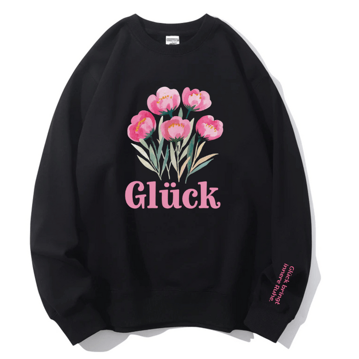 "Glück" Rundhals-Sweatshirt – Glück bringt innere Ruhe.