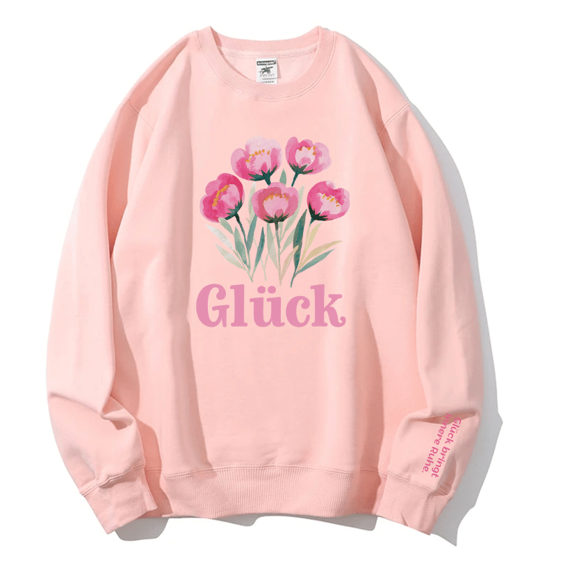 "Glück" Rundhals-Sweatshirt – Glück bringt innere Ruhe.