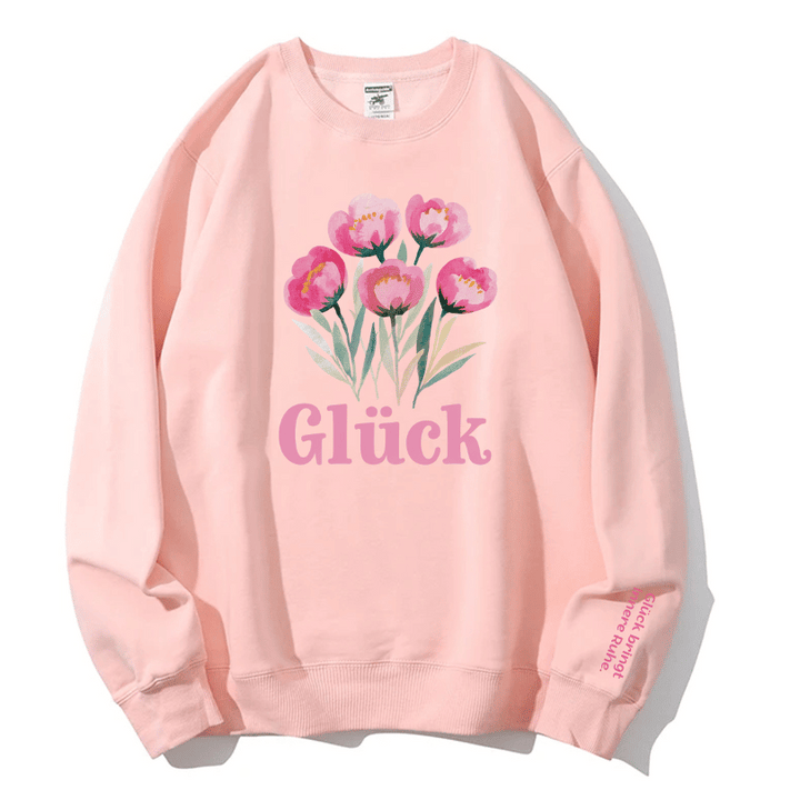 "Glück" Rundhals-Sweatshirt – Glück bringt innere Ruhe.